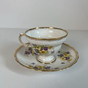 Rosina Bone China Made in England Tea Cup and Saucer Yellow Floral Gold Trim
